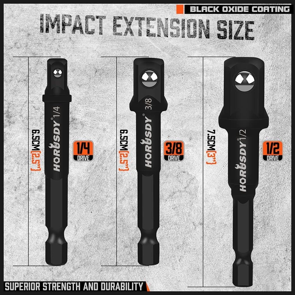 HORUSDY 7PC Power Drill Impact Sockets Adapter Set 1/4" 3/8" 1/2" Driver Reducer - Image 4 of 4