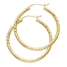 Ioka - 14K Gold Diamond Cut Hoop Hinged Earrings