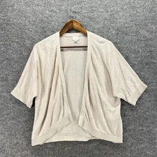 A New Day Top Women XL Beige Open Front Short Sleeve Cotton Solid Breathable