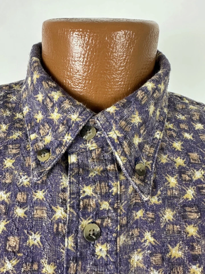 Vintage 90s Fieldmaster Shirt Men Large Textured Geometric Print Purple Hawaiian - Image 4 of 4