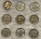 Lot of 9 ~ 1956-1964 ~ Roosevelt Dimes ~  FDR ~ 90% Silver