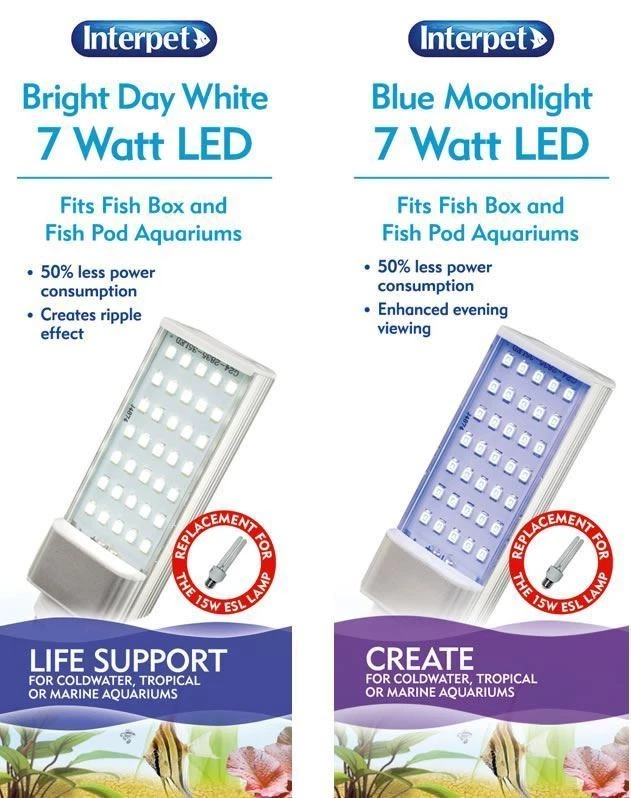 Interpet Fish Pod Moon Tank 7w LED Aquarium Lamp Light Bulb White Or Blue