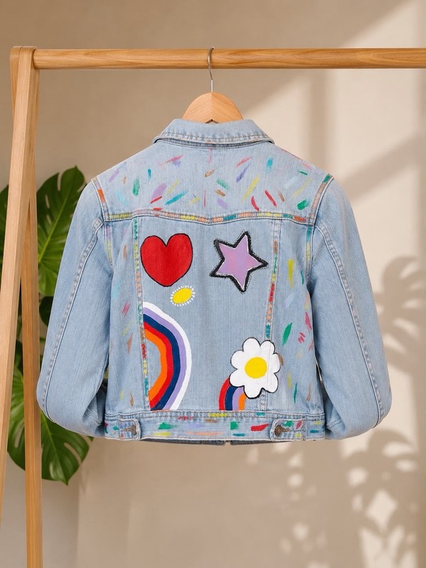 FOREVER 21 Girls S Blue Denim Jacket Button Front Collared Pockets Graphic