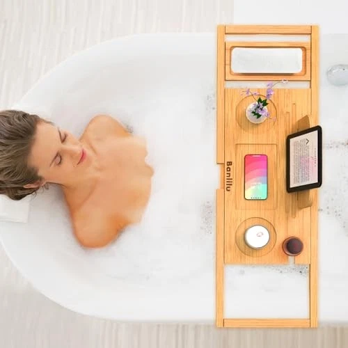 Premium Bamboo Bathtub Tray Caddy - Thumbnail 5