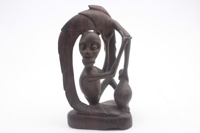 Vintage 8'' African Two Animal Figures Rosewood  Makonde Carved Statue