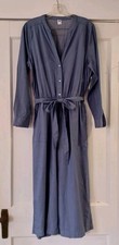 blue Chambray Jumpsuit Long Sleeve V-Neck Button Belted Cropped Womens Sz M NWT