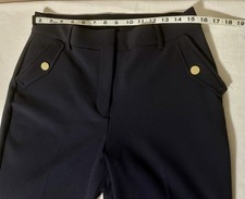 Express Women's Stylish Navy Blue Trousers with Gold Accents Size 8