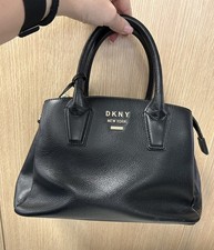 Authentic DKNY Black Leather Handbag Madison Avenue Satchel Gold Hardware 2018
