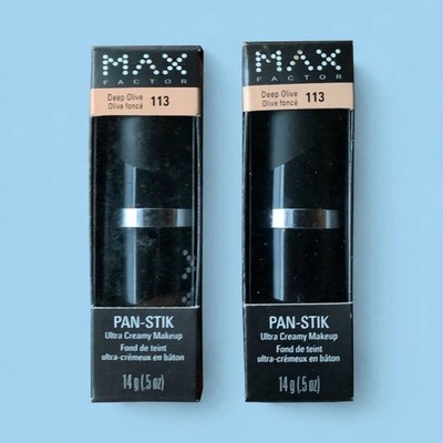 Two Max Factor Pan-Stik Foundation Stick Matte Long Lasting 113 Deep Olive 
