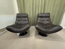 Otto - x 2 Vintage Brown Leather Swivel Chair with Chrome Base Retro
