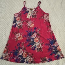 Womens Dress Pink Floral Spaghetti Strap Maxi Slip PlusSize XL Stretchy Hawaiian