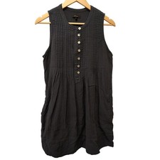 Quince 100% Organic Cotton Gauze Sleeveless Swing Dress Blue Sz M Pintuck Mini