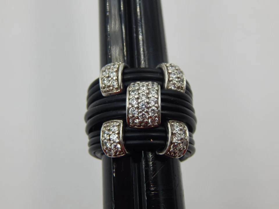 Anillo de diseñador Belle Etoile Legato ~ plata de ley y caucho italiano encordado a mano Foto 4 de 4