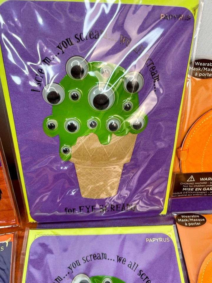 6 PAPYRUS GREETING CARDS, HALLOWEEN, SPOOKY, MONSTER, NEW SEALED 3D EYES MASK - Image 4 of 4