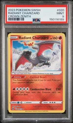2023 POKEMON SWORD & SHIELD CROWN ZENITH #020 RADIANT CHARIZARD PSA 9