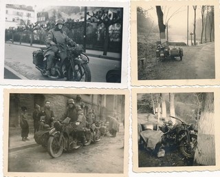 9.DI. all.: 4 photos allemandes thème MOTO et SIDE CAR Kradschütze Zündapp 600