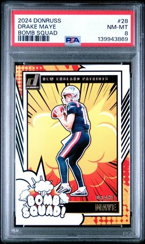 2024 Donruss Drake Maye Bomb Squad RC PSA 8 NM-MT