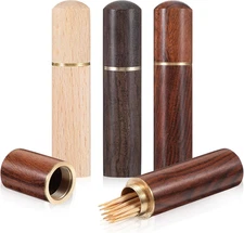 3 Pack Wooden Toothpick Holder Portable Mini Toothpick Case for Travel