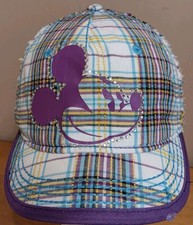 Vtg Disney Parks Mickey Mouse Hat Baseball Cap Purple Plaid Sequinned Short Bill