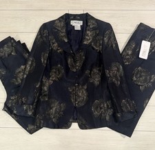 NWT Carlisle Night Bloom Jacquard 3 Pc Jacket Skirt Pant Suit Navy Gold Sz 6 8