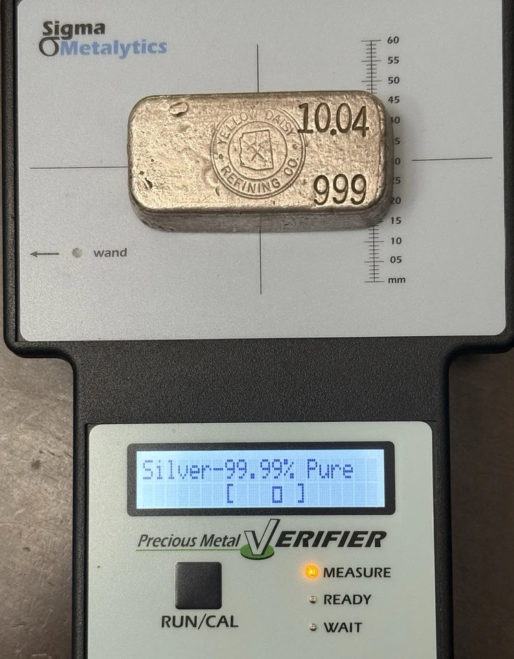 Vintage Yellow Daisy Refining Co. Poured Silver Bar 10.04 Oz Super Rare Piece - Imagem 3 de 4