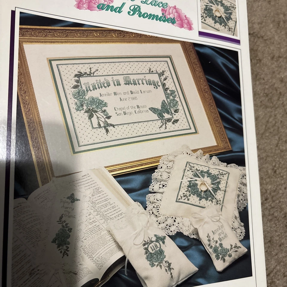 Lot Of 2 Cross Stitch Wedding Marriage Lasting Gift Cherished Decoration Unused - Image 3 of 4