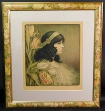 Paul Berthon Original Lithograph c.1900 – Art Nouveau Woman Profile Signed Frame