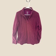 Duluth Trading Co Womens Medium Fleece Snap Neck Pullover Berry Purple Heather