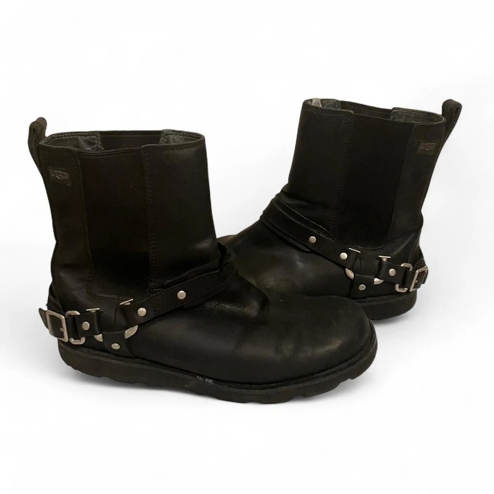 UGG Driskill 男式黑色皮革背带靴 – Moto Biker US 8.5 — 第 3/4 张图片