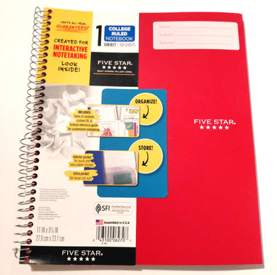 RED |Five Star Interactive 1-Subject Notebook | 100 Sheets| College Ruled