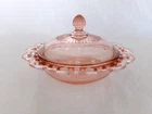 Pink Depression Glass Old Colony Open Lace BUTTER / CANDY DISH & LID - Hocking