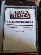4 Plain WHITE HANDKERCHIEFS 100 COTTON eXtra LARGE 16" x 16" XL Open Trails