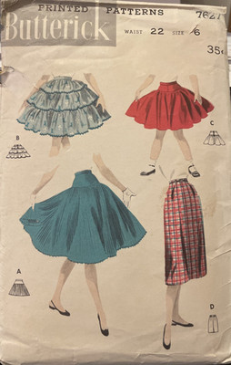 Sewing Pattern #7627  Vintage Skirt with Four Styles Waist 22 Size 6 UNCUT
