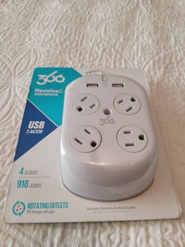 Revolve 360 Electrical Surge Protector Two 2.4A USB Ports and Rotating Outlets - Picture 2 of 12