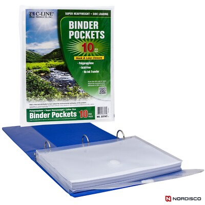 C-Line 33747 Binder Pockets For 8-1/2 x 11'' Documents, Pack of 10 Pockets
