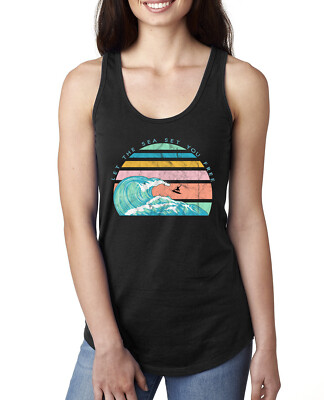 Retro Let The Sea Set You Free Outdoor Ladies Racerback Tank Top