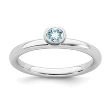 Sterling Silver Stackable Expressions High 4mm Round Aquamarine Ring