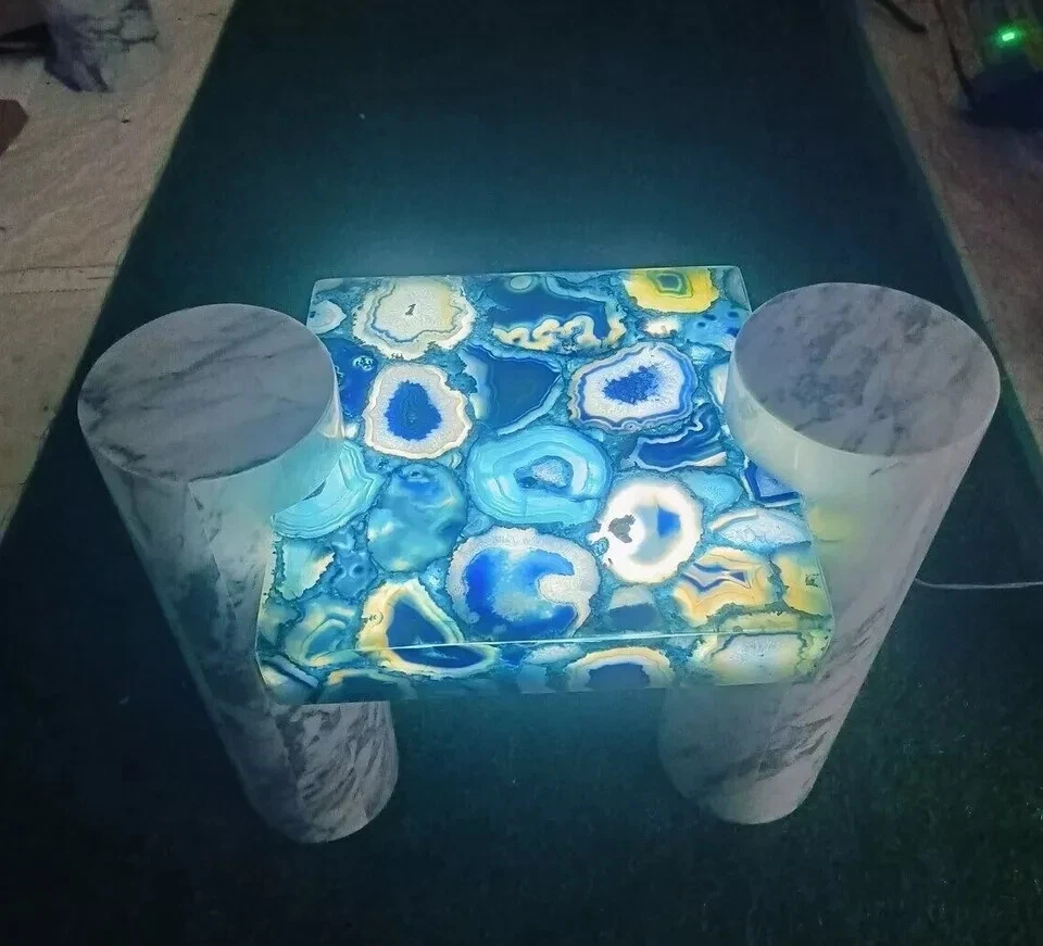 Blue Agate Coffee Table, Back Lit Agate Console Table, Side Table Interior Decor - Image 3 of 3