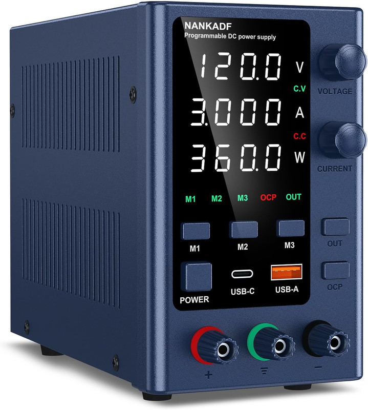 120V 3A Variable DC Bench Power Supply with USB Fast Charging & Memory Presets