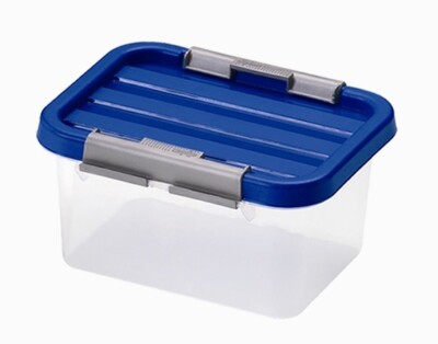 3x HEIDRUN Clipbox mit Deckel+Verschlüssen, 3 Lit- 23x19x12cm-transp/blau Deckel