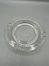 Vintage Clear Glass Round Ashtray Floral Flower Scroll 4 Slot 5.5"