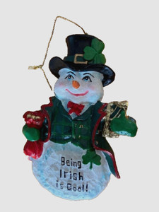 Vintage Kurt Adler Snowman "Being Irish Is Cool"  Holiday Ornament 4”