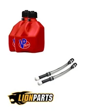 VP Racing 2 Pack Red 3 Gallon Square Utility Jugs + 2 Deluxe Fill Hoses