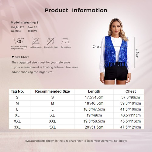 AU Women Sequins Tassels Waistcoat Vest Sleeveless Open Front Fringed Jacket - Picture 31 of 55