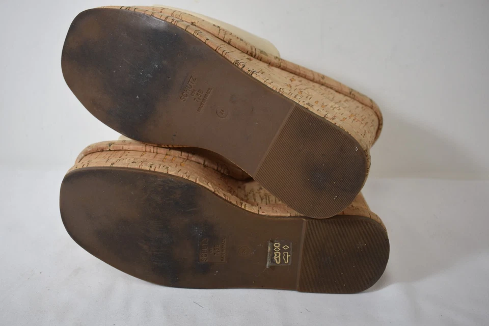 Sandalias de tacón SCHUTZ Dalle beige con plataforma de cuero con cuña para mujer talla 7,5 B Foto 3 de 4