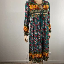 R Vivimos Dress Womens Maxi Bohemian Colorful Floral Pretty Unique Relaxed L