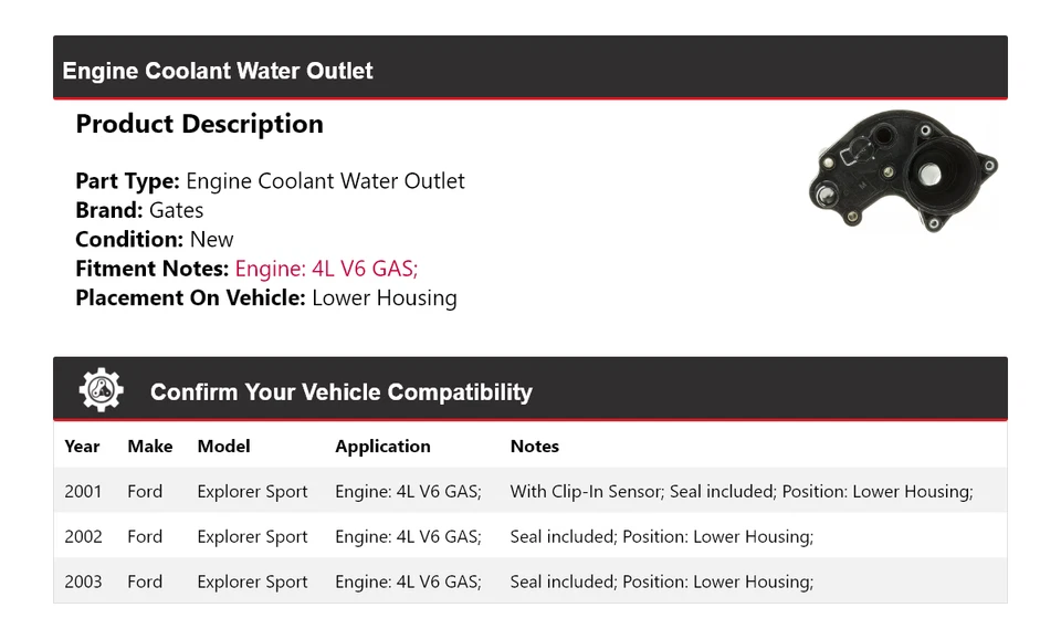 Puertas de salida de agua refrigerante motor deportivo Ford Explorer 2001-2003 2002 Foto 2 de 4