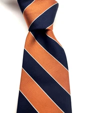 Vintage FERRELL REED  56" Orange Blue Stripe men's tie 100% Silk Made in England