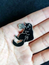 Irascibility Black Cat "NO" Hard Enamel Pin Metal Badge Brooch 1.6"