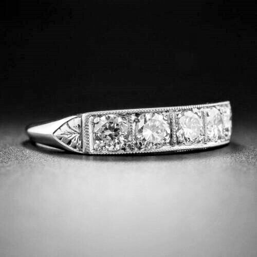 1Ct White Round Simulated Diamond Antique Style Band Ring 925 Sterling Silver - Picture 4 of 5